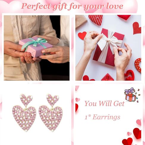 Valentines Earrings for Women Rhinestone Sparkly Heart Earrings Love Heart Dangle Earring Valentines Day Gifts Accessories Galentines Outfits for Women in Kuwait