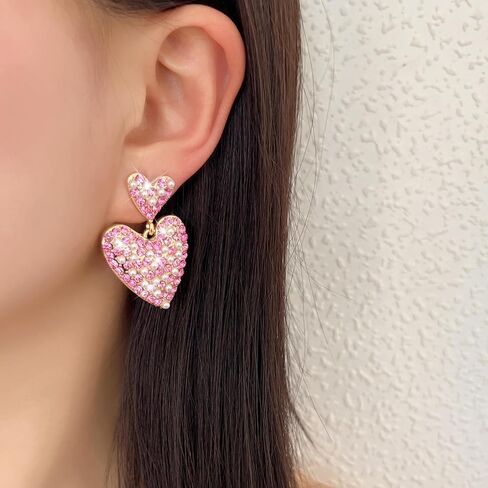 Valentines Earrings for Women Rhinestone Sparkly Heart Earrings Love Heart Dangle Earring Valentines Day Gifts Accessories Galentines Outfits for Women in Kuwait