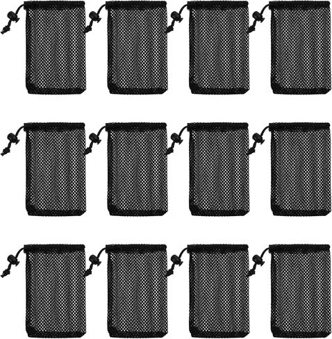 12 Pcs Small Mesh Bag, 6 X 4 Inch Little Mesh Bags Drawstring for Travel Storage, Portable Nylon Organizer Pouches for Jewelry, Cosmetics & Toiletries (Black) in Saudi Arabia