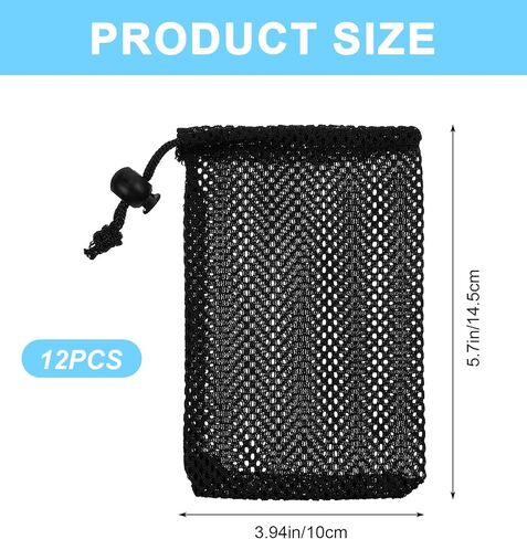 12 Pcs Small Mesh Bag, 6 X 4 Inch Little Mesh Bags Drawstring for Travel Storage, Portable Nylon Organizer Pouches for Jewelry, Cosmetics & Toiletries (Black) in Saudi Arabia