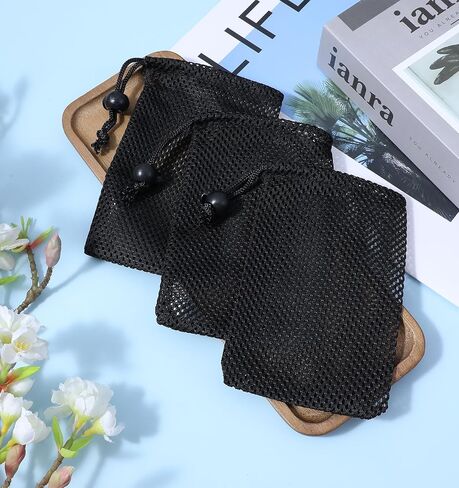 12 Pcs Small Mesh Bag, 6 X 4 Inch Little Mesh Bags Drawstring for Travel Storage, Portable Nylon Organizer Pouches for Jewelry, Cosmetics & Toiletries (Black) in Saudi Arabia