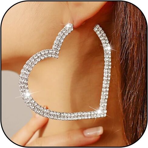 Valentines Earrings for Women Rhinestone Sparkly Heart Earrings Love Heart Dangle Earring Valentines Day Gifts Accessories Galentines Outfits for Women in Kuwait