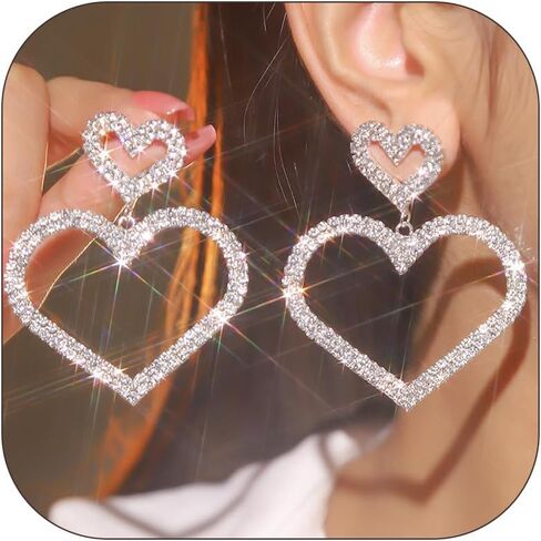 Valentines Earrings for Women Rhinestone Sparkly Heart Earrings Love Heart Dangle Earring Valentines Day Gifts Accessories Galentines Outfits for Women in Kuwait