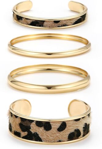 Chunky 14K Gold Plated Bracelet for Women Statement Leopard Bracelets Layered 14K Gold Plated Bangles with Cheetah Print in Saudi Arabia
