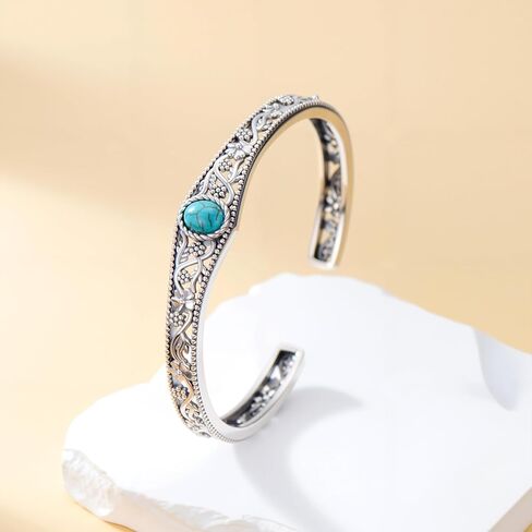 Turquoise Bangle Bracelet 925 Sterling Silver Real Turquoise Gemstone Cuff Bangles Navajo Tribe Jewelry Gifts for Women in Saudi Arabia