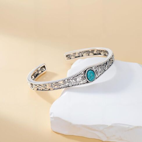 Turquoise Bangle Bracelet 925 Sterling Silver Real Turquoise Gemstone Cuff Bangles Navajo Tribe Jewelry Gifts for Women in Saudi Arabia