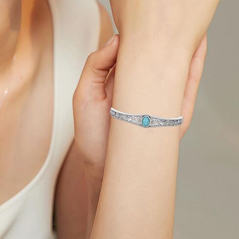 Turquoise Bangle Bracelet 925 Sterling Silver Real Turquoise Gemstone Cuff Bangles Navajo Tribe Jewelry Gifts for Women in Saudi Arabia