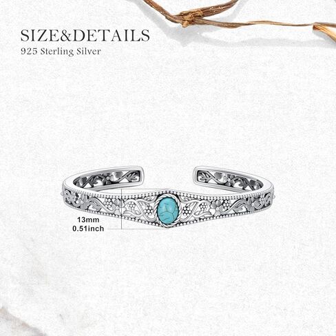 Turquoise Bangle Bracelet 925 Sterling Silver Real Turquoise Gemstone Cuff Bangles Navajo Tribe Jewelry Gifts for Women in Saudi Arabia