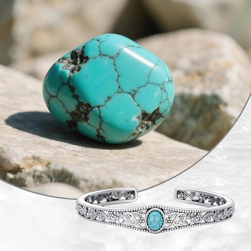 Turquoise Bangle Bracelet 925 Sterling Silver Real Turquoise Gemstone Cuff Bangles Navajo Tribe Jewelry Gifts for Women in Saudi Arabia