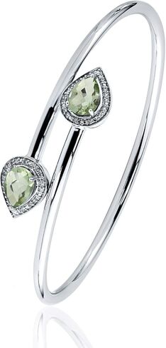 سوار Diamond Wish من الفضة الإسترليني بقطع الكمثرى والجمشت الأخضر والهالة الماسية (1.50 قيراط TGW) in Kuwait