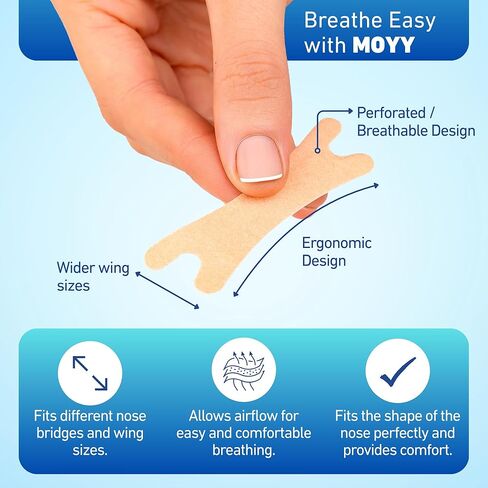 MOYY Nasal Strips - 60 Count – Extra Strong Adhesive, Hypoallergenic, Comfortable Fit for Snoring, Sleep, Cold Relief & Exercise in Saudi Arabia