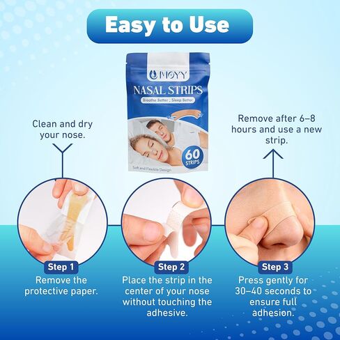 MOYY Nasal Strips - 60 Count – Extra Strong Adhesive, Hypoallergenic, Comfortable Fit for Snoring, Sleep, Cold Relief & Exercise in Saudi Arabia