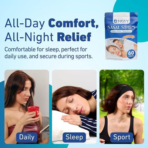 MOYY Nasal Strips - 60 Count – Extra Strong Adhesive, Hypoallergenic, Comfortable Fit for Snoring, Sleep, Cold Relief & Exercise in Saudi Arabia