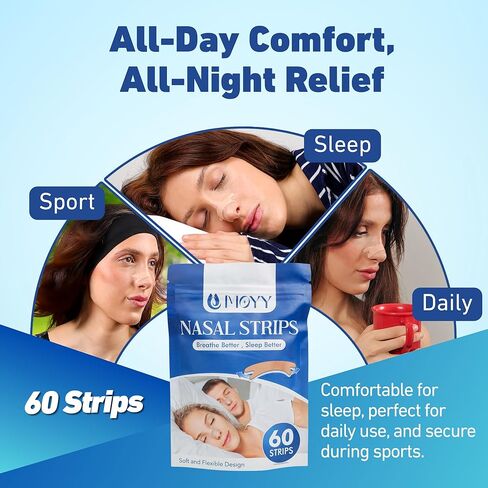 MOYY Nasal Strips - 60 Count – Extra Strong Adhesive, Hypoallergenic, Comfortable Fit for Snoring, Sleep, Cold Relief & Exercise in Saudi Arabia
