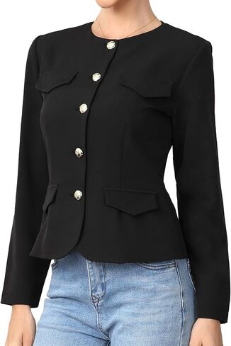 Allegra K Cropped Blazer Jackets for Women Business Casual Collarless Button Down Fitted Long Sleeve Office Work Suit Jacket in Saudi Arabia