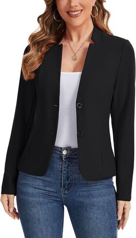 Blazers for Women Long Sleeve Notch Collar Blazer Button Front Casual Work Office Suit Jackets with Pockets in Saudi Arabia