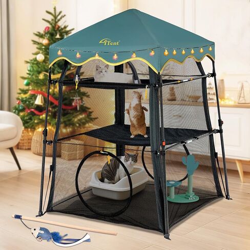 Cat Enclosure Kitten and Cat Tower Tent for Indoor and Outdoor,3 Tier Cat Cage Inside, X-Large Outdoor Catio,Portable and Foldable,Two Doors Design can Assemble More Shapes (Patented) in Kuwait