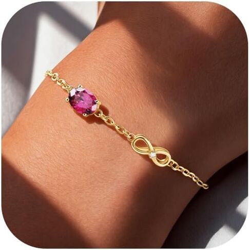 Birthstone Gold Bracelets for Women, 14K Gold Plated Infinity Charm Bracelet, Dainty Adjustable Hand Chain Jewelry, Trendy Birthday Gift for Mom, Wife or Her in Saudi Arabia