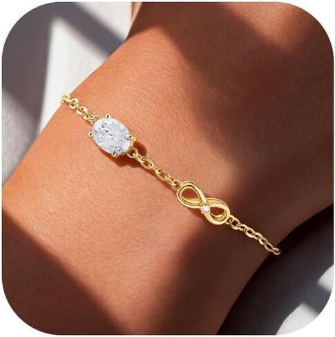 Birthstone Gold Bracelets for Women, 14K Gold Plated Infinity Charm Bracelet, Dainty Adjustable Hand Chain Jewelry, Trendy Birthday Gift for Mom, Wife or Her in Saudi Arabia
