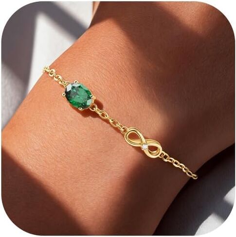 Birthstone Gold Bracelets for Women, 14K Gold Plated Infinity Charm Bracelet, Dainty Adjustable Hand Chain Jewelry, Trendy Birthday Gift for Mom, Wife or Her in Saudi Arabia