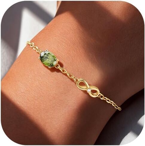 Birthstone Gold Bracelets for Women, 14K Gold Plated Infinity Charm Bracelet, Dainty Adjustable Hand Chain Jewelry, Trendy Birthday Gift for Mom, Wife or Her in Saudi Arabia