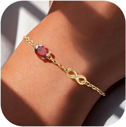 Birthstone Gold Bracelets for Women, 14K Gold Plated Infinity Charm Bracelet, Dainty Adjustable Hand Chain Jewelry, Trendy Birthday Gift for Mom, Wife or Her in Saudi Arabia