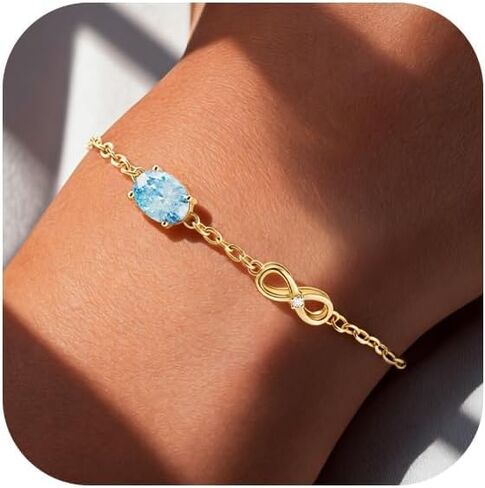 Birthstone Gold Bracelets for Women, 14K Gold Plated Infinity Charm Bracelet, Dainty Adjustable Hand Chain Jewelry, Trendy Birthday Gift for Mom, Wife or Her in Saudi Arabia