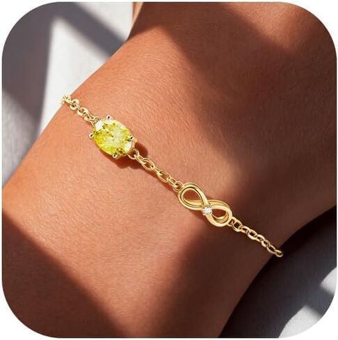Birthstone Gold Bracelets for Women, 14K Gold Plated Infinity Charm Bracelet, Dainty Adjustable Hand Chain Jewelry, Trendy Birthday Gift for Mom, Wife or Her in Saudi Arabia