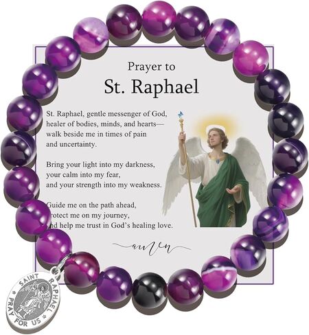 LIUANAN St. Raphael Amethyst Bracelet for Women Angel of Healing & Guidance Catholic Protection Jewelry for Health, Journey & Spiritual Growth Meaningful Gift for Daughter, Mom & Grandma with Natural Healing Stones in Saudi Arabia