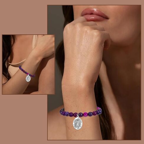 LIUANAN St. Raphael Amethyst Bracelet for Women Angel of Healing & Guidance Catholic Protection Jewelry for Health, Journey & Spiritual Growth Meaningful Gift for Daughter, Mom & Grandma with Natural Healing Stones in Saudi Arabia