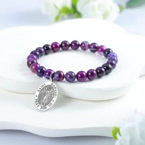 LIUANAN St. Raphael Amethyst Bracelet for Women Angel of Healing & Guidance Catholic Protection Jewelry for Health, Journey & Spiritual Growth Meaningful Gift for Daughter, Mom & Grandma with Natural Healing Stones in Saudi Arabia