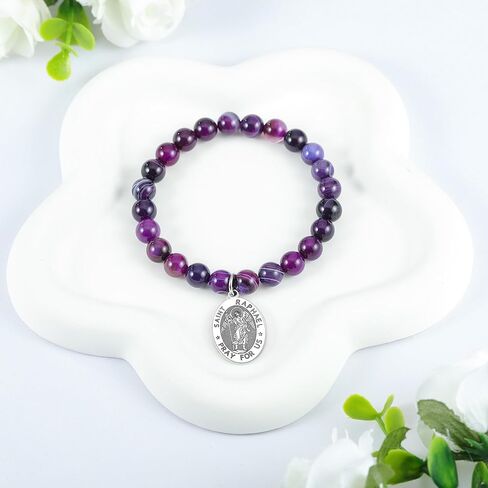 LIUANAN St. Raphael Amethyst Bracelet for Women Angel of Healing & Guidance Catholic Protection Jewelry for Health, Journey & Spiritual Growth Meaningful Gift for Daughter, Mom & Grandma with Natural Healing Stones in Saudi Arabia