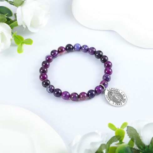 LIUANAN St. Raphael Amethyst Bracelet for Women Angel of Healing & Guidance Catholic Protection Jewelry for Health, Journey & Spiritual Growth Meaningful Gift for Daughter, Mom & Grandma with Natural Healing Stones in Saudi Arabia
