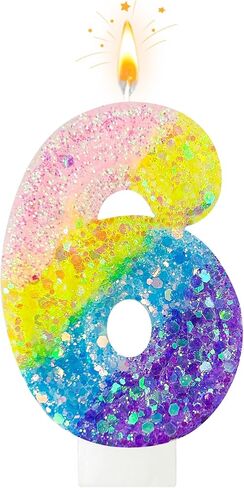 Birthday Candles Pastel Macaron Glitter 3D Rainbow Number Candles for Birthday Cake Girls Women Sweet Theme Birthday Wedding Anniversary Party Cake Decoration (Number 9) in Kuwait