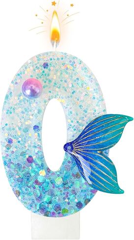Mermaid Number 6 Candle, Blue Mermaid Tail Cake Topper for Girls Birthday Party & Anniversary Celebration Decor (Number 6) in Saudi Arabia