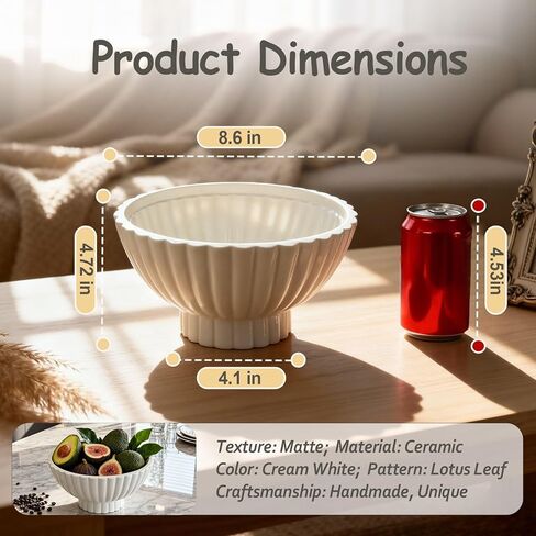 8 Inch White Ceramic Decorative Bowl Modern Small Footed Fruit Bowl Kitchen Counter Key Bowl for Home Decor, Ruffle Pedestal Centerpiece Bowls for Christmas Coffee Table in Saudi Arabia