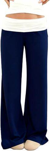 Yoawdats Fold Over Yoga Pants for Women Wide Leg Sweatpants Low Rise Flare Lounge Pant Bell Bottoms Y2K Foldover Pants in Saudi Arabia