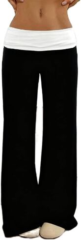 Yoawdats Fold Over Yoga Pants for Women Wide Leg Sweatpants Low Rise Flare Lounge Pant Bell Bottoms Y2K Foldover Pants in Saudi Arabia