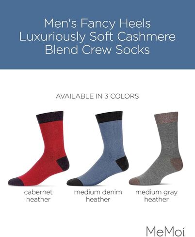MeMoi Men's Fancy Heels Luxuriously Soft Cashmere Blend Crew Socks Medium Gray Heather 10-13 in Saudi Arabia