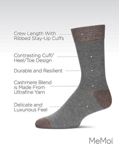 MeMoi Men's Fancy Heels Luxuriously Soft Cashmere Blend Crew Socks Medium Gray Heather 10-13 in Saudi Arabia