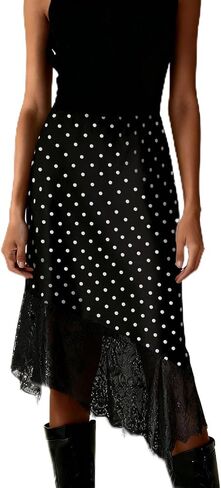 Women Satin Lace Maxi Skirt Lace Trim Silk Half Slip Long Skirts Elastic Waist A Line Asymmetrical Underskirt in Saudi Arabia