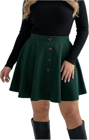 Women's Plus Size Corduroy Mini Skirt Vintage Button Front High Waisted A Line Dressy Casual Skirts in Saudi Arabia