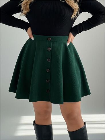 Women's Plus Size Corduroy Mini Skirt Vintage Button Front High Waisted A Line Dressy Casual Skirts in Saudi Arabia