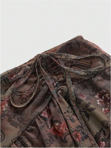 تنورة Y2K بيزلي مكشكشة للنساء، تنورة بوهو عالية ومنخفضة غير متماثلة من شبكة الهبي، تنانير طويلة لراعية البقر الغربية الانسيابية in Kuwait