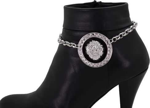 TrendyFashionJewelry Women Western Boot Chain Silver Metal Chain Bracelet Shoe Anklet Heel Lion Coin Charm Medallion in Saudi Arabia