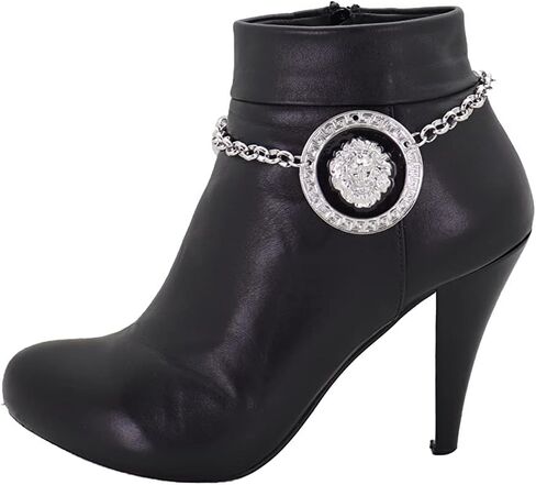 TrendyFashionJewelry Women Western Boot Chain Silver Metal Chain Bracelet Shoe Anklet Heel Lion Coin Charm Medallion in Saudi Arabia