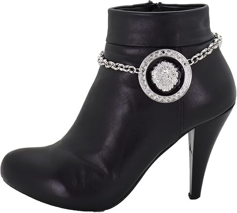 TrendyFashionJewelry Women Western Boot Chain Silver Metal Chain Bracelet Shoe Anklet Heel Lion Coin Charm Medallion in Saudi Arabia