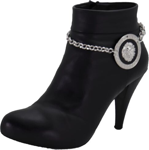 TrendyFashionJewelry Women Western Boot Chain Silver Metal Chain Bracelet Shoe Anklet Heel Lion Coin Charm Medallion in Saudi Arabia