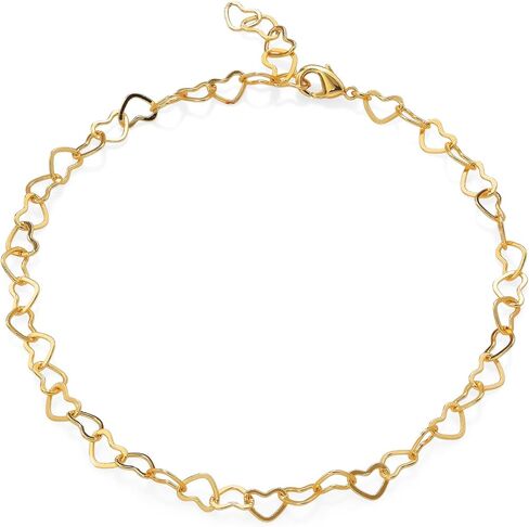 Gem Stone King Rolo Heart Link Chain Anklet Bracelet For Women | 5MM Width | Adjustable Up to 10 Inch in Saudi Arabia
