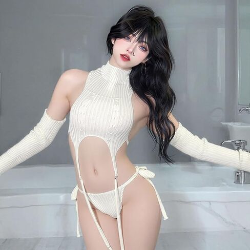 Women Sweater Lingerie Set Virgin Killer Anime Lingerie Gothic Cosplay Corset Top With Garter in Kuwait